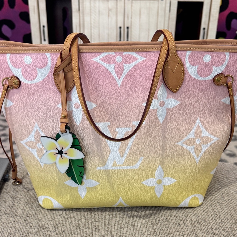 Louis Vuitton Neverfull MM Pink and Yellow Tote Bag